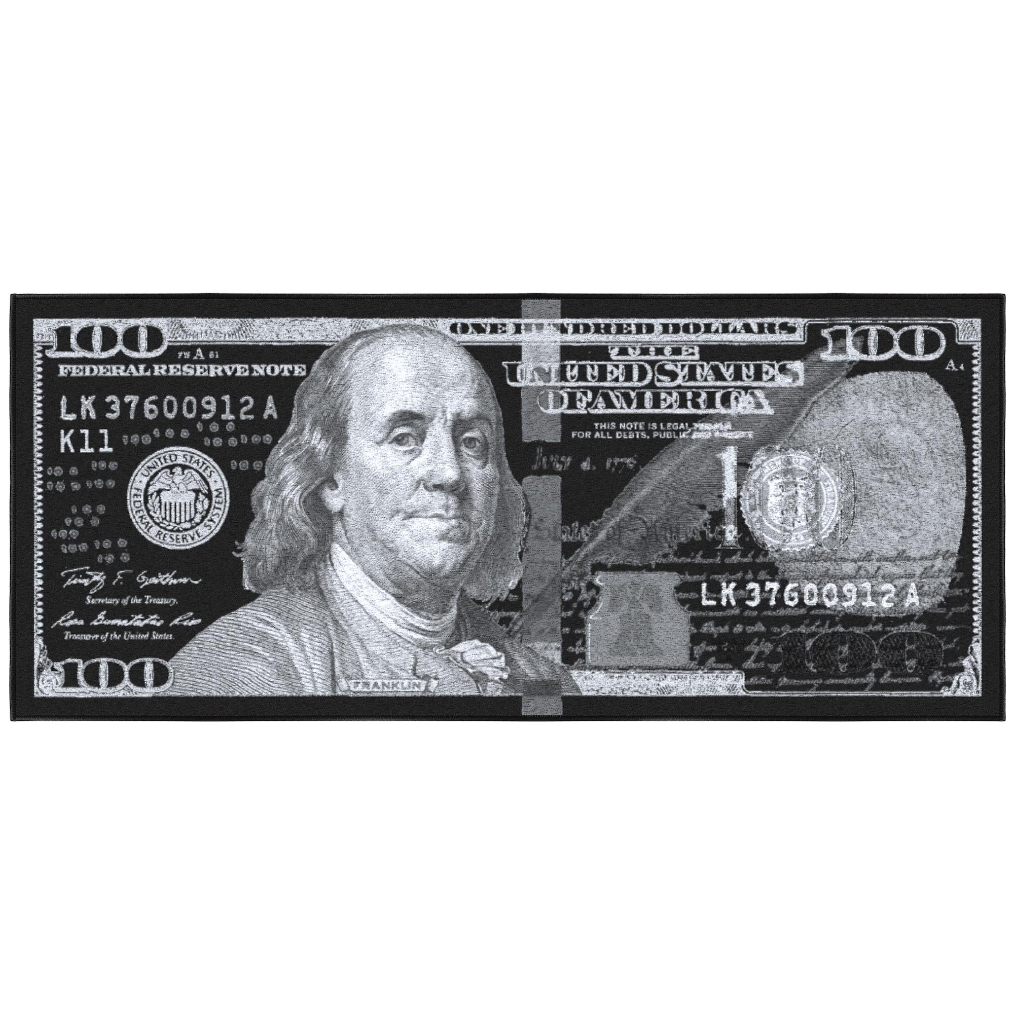 Ottomanson 100 Dollar Bill Non-Slip Rubberback 22x53 Money Rug, 22