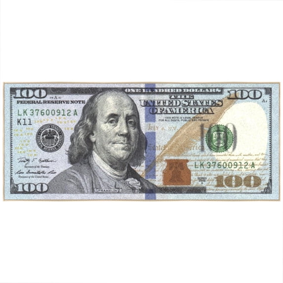 Ottomanson Machine Washable 100 Dollar Bill Non-Slip Rubberback 20x53 Money Rug, 20" x 53", Blue/Multicolor