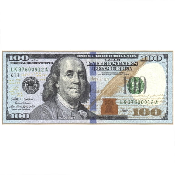 Ottomanson Machine Washable 100 Dollar Bill Non-Slip Rubberback 20x53 Money Rug, 20" x 53", Blue/Multicolor
