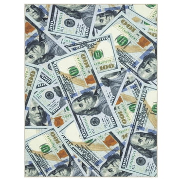 Ottomanson Machine Washable 100 Dollar Bill Non-Slip Rubberback 17x43 ...