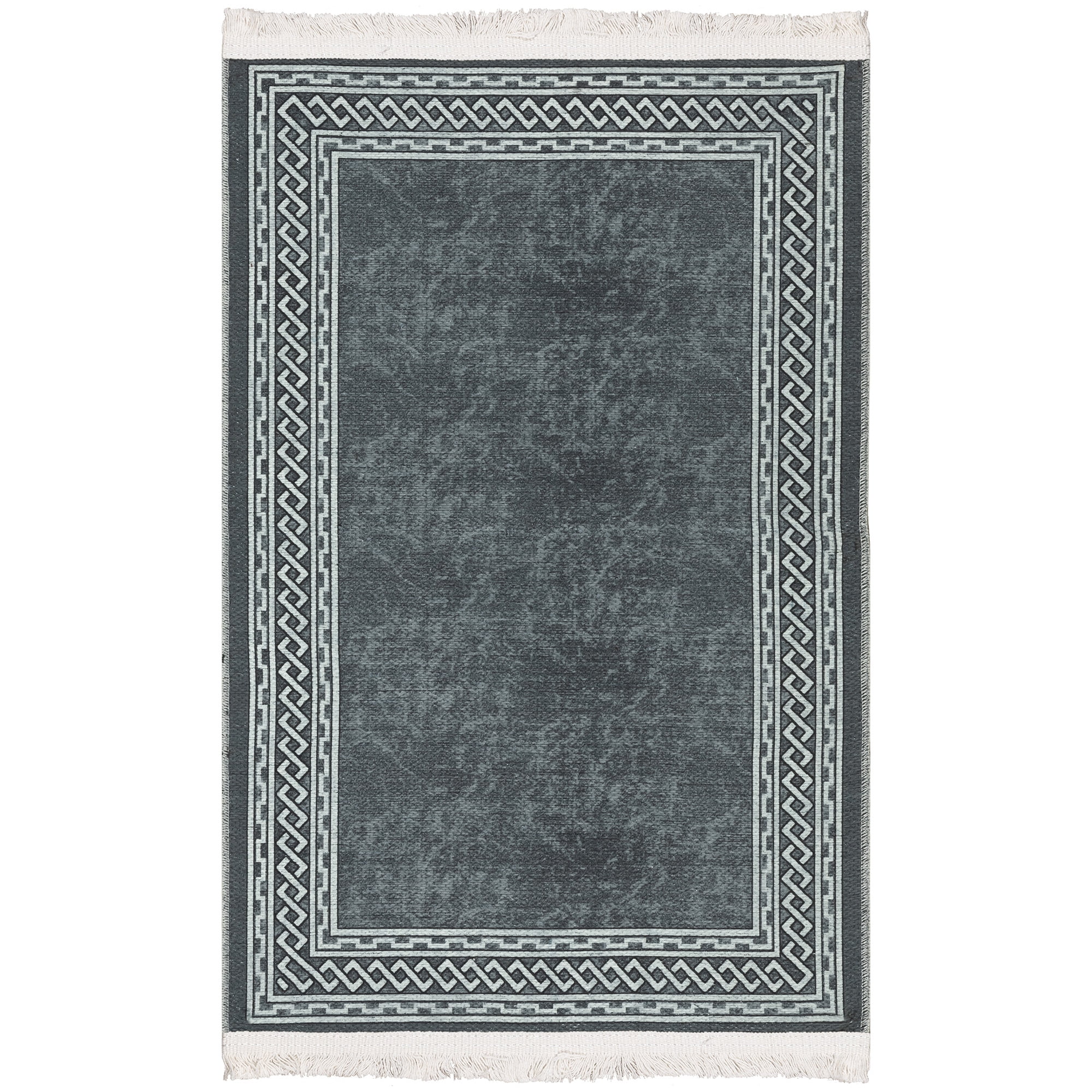 Ottomanson Machine Washable Cotton 2x3 Flatweave Area Rug for Entryway, 2' x 3', Ash Gray Border