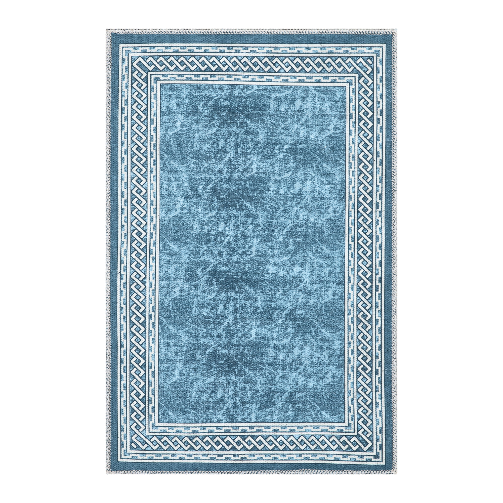 Ottomanson Machine Washable Cotton 2x3 Flatweave Area Rug for Entryway, 2'  x 3', Blue Border 