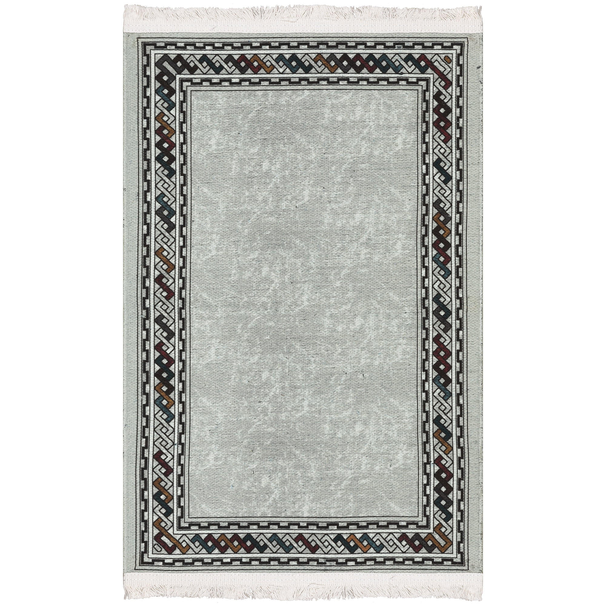 Ottomanson Machine Washable Cotton 2x3 Flatweave Area Rug for Entryway, 2' x 3', Light Gray/Multicolor Border