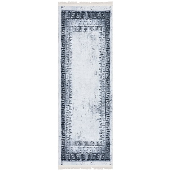 Ottomanson Machine Washable Cotton 2x5 Flatweave Runner Rug for Bedroom, 20" x 59", Off White/Black Greek Key/Border