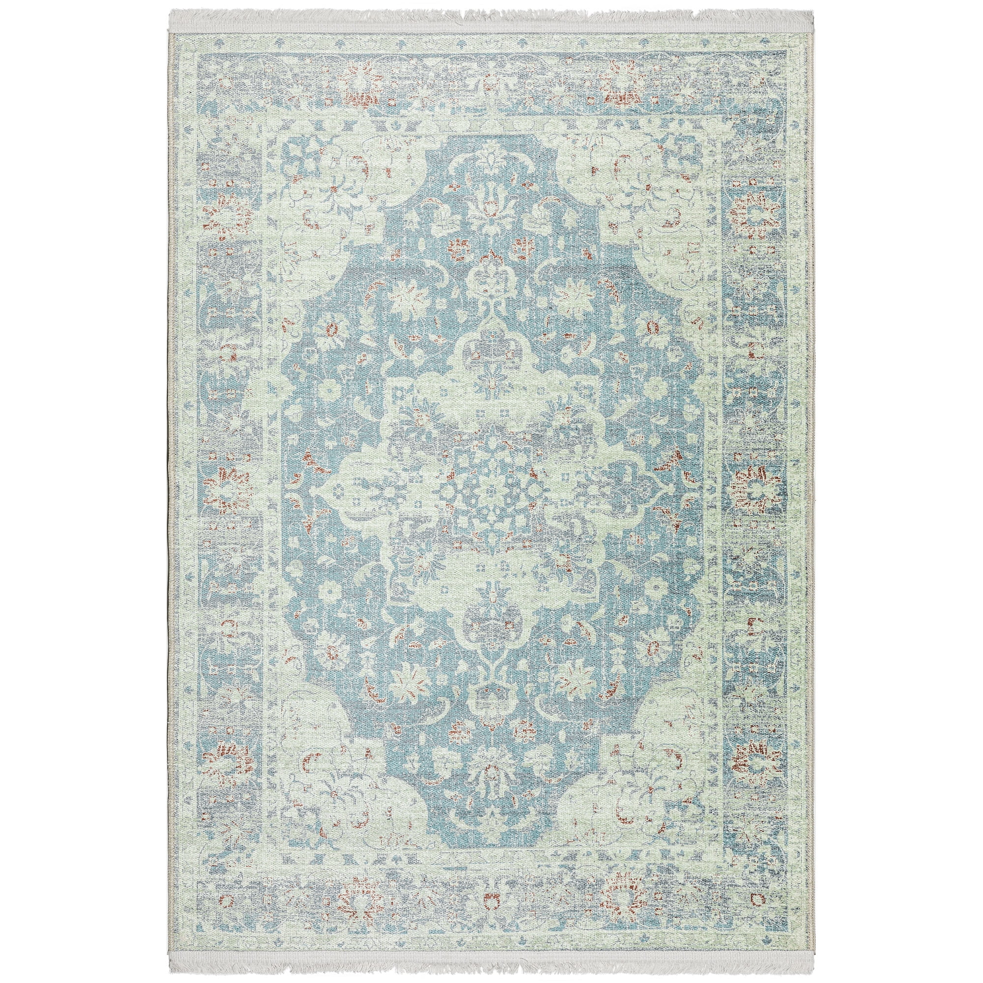 Greenish Blue Medallion Flatweave Washable Area Rug 4' x 6'