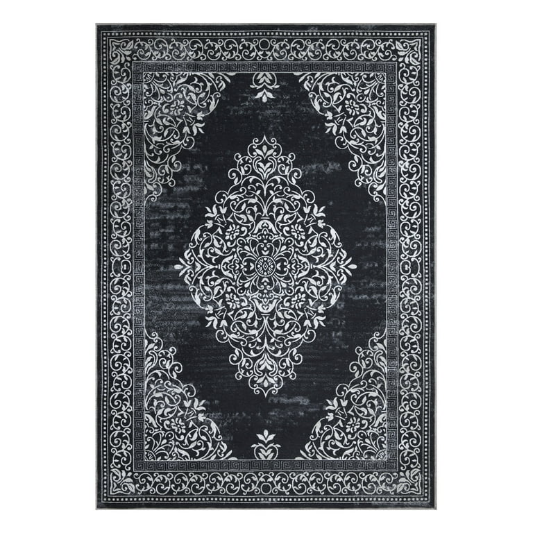 Ottomanson 5-ft x 7-ft Black Rectangular Indoor or Outdoor