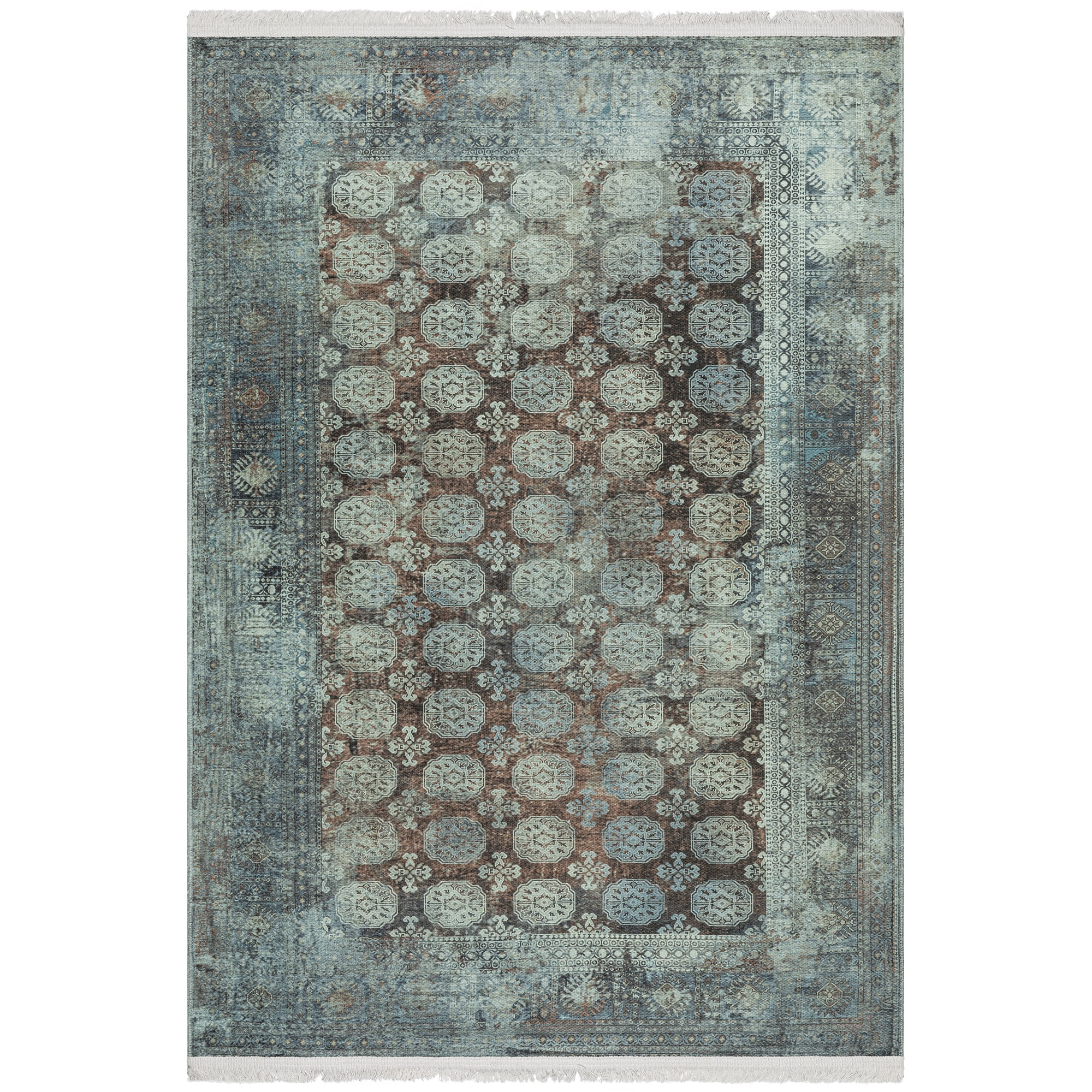 Ottomanson Machine Washable Cotton 5x7 Flatweave Area Rug for Living Room, 5' x 7', Rust Brown Bokhara