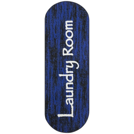 Ottomanson Non-Slip Rubberback 2x5 Laundry Room Runner Rug, 20" x 59" Oval, Black/Blue