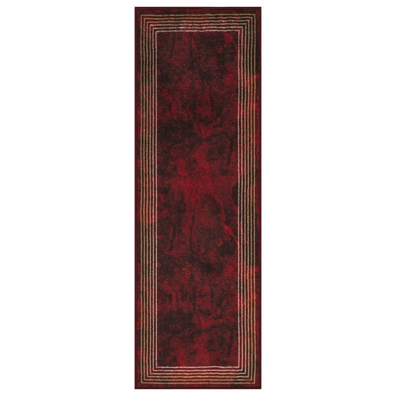 Ottomanson Machine Washable Non-Slip Rubberback Border 2x5 Indoor Runner Rug, 20" x 59", Red