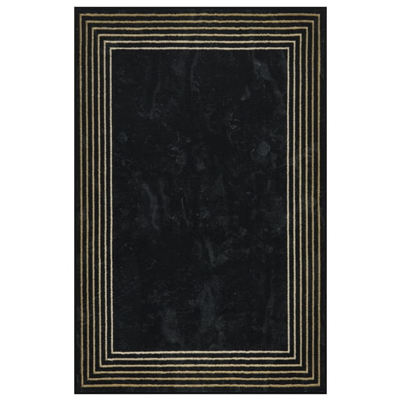 Ottomanson Machine Washable Non-Slip Rubberback Border 3x5 Indoor Area Rug, 3'3" x 5', Black
