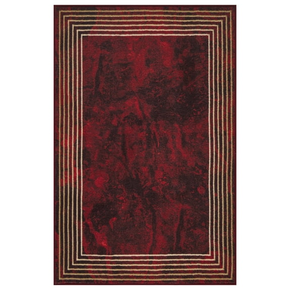 Ottomanson Machine Washable Non-Slip Rubberback Border 3x5 Indoor Area Rug, 3'3" x 5', Red