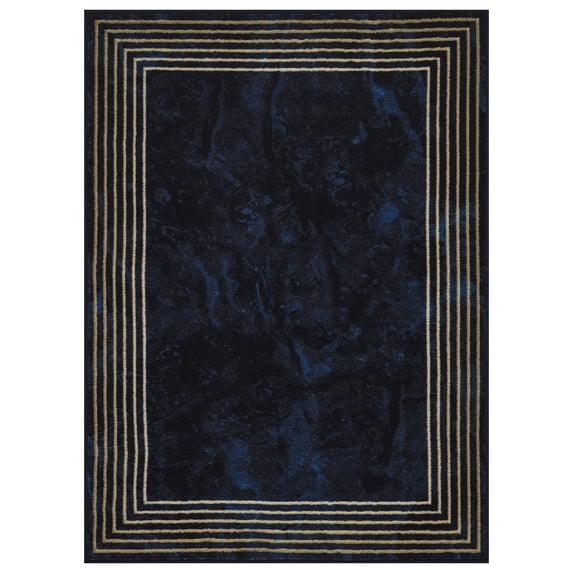 Ottomanson Machine Washable Non-Slip Rubberback Border 5x7 Indoor Area Rug, 5' x 6'6", Navy