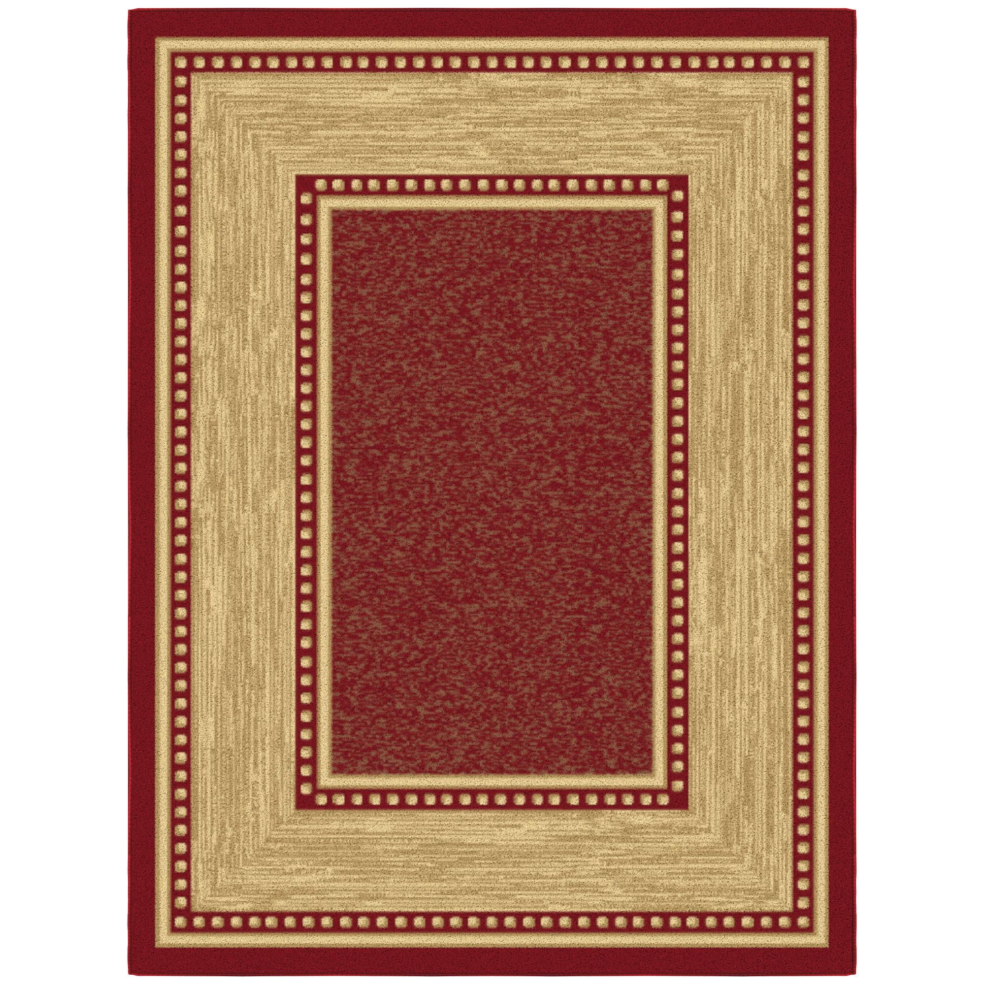 Red and Beige Synthetic Non-Slip Washable Area Rug 5' x 7'