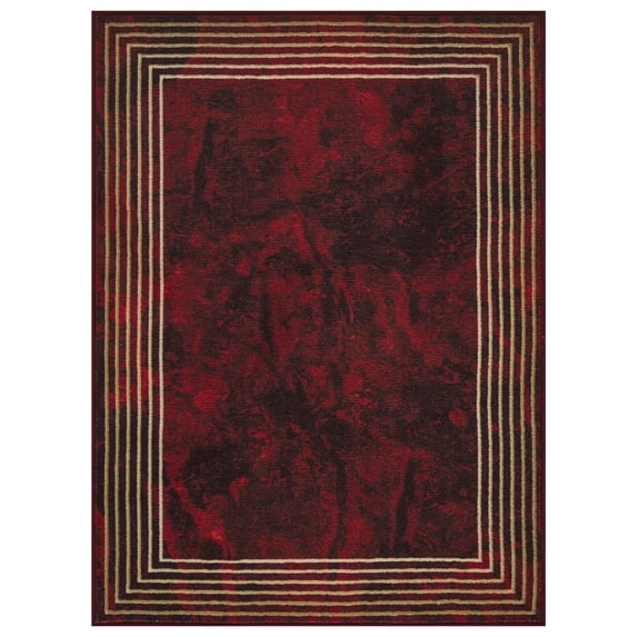 Ottomanson Machine Washable Non-Slip Rubberback Border 5x7 Indoor Area Rug, 5' x 6'6", Red