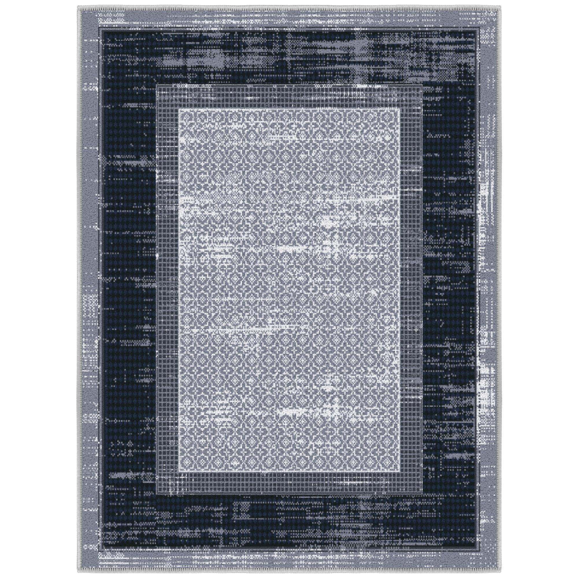 Gray and Black Rectangular Non-Slip Synthetic Area Rug