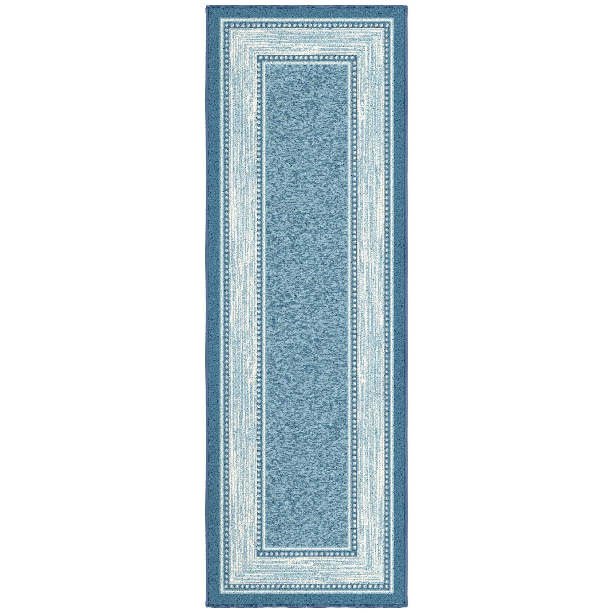 Blue and Gray Synthetic Non-Slip Runner Rug 20 x 59 inches