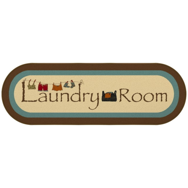 Ottomanson Non-Slip Rubberback Bordered 2x5 Laundry Room Runner Rug, 20" x 59" Oval, Beige