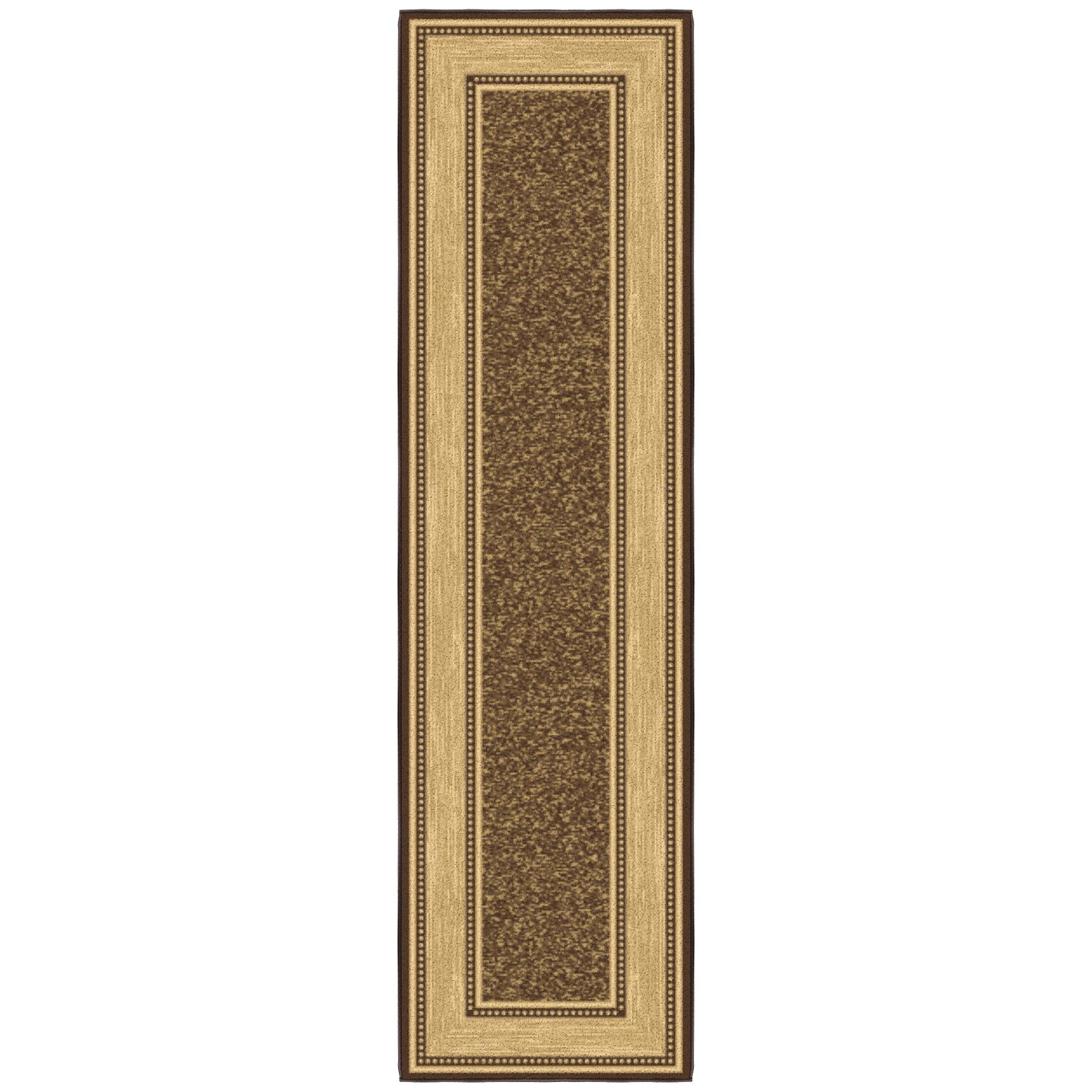 Brown and Beige Non-Slip Synthetic Runner Rug, 1'10" x 7'