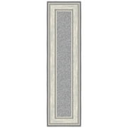 Ottomanson Machine Washable Non-Slip Rubberback Bordered 2x7 Indoor Runner Rug, 1'10" x 7', Light Gray