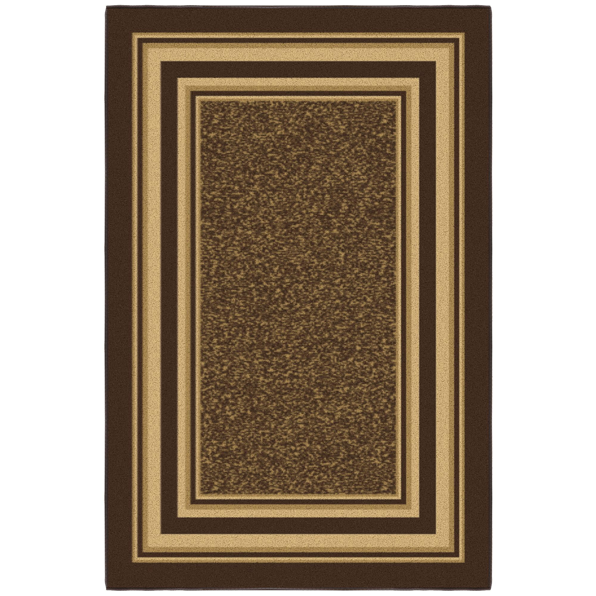 Brown and Beige Bordered Non-Slip Synthetic Area Rug