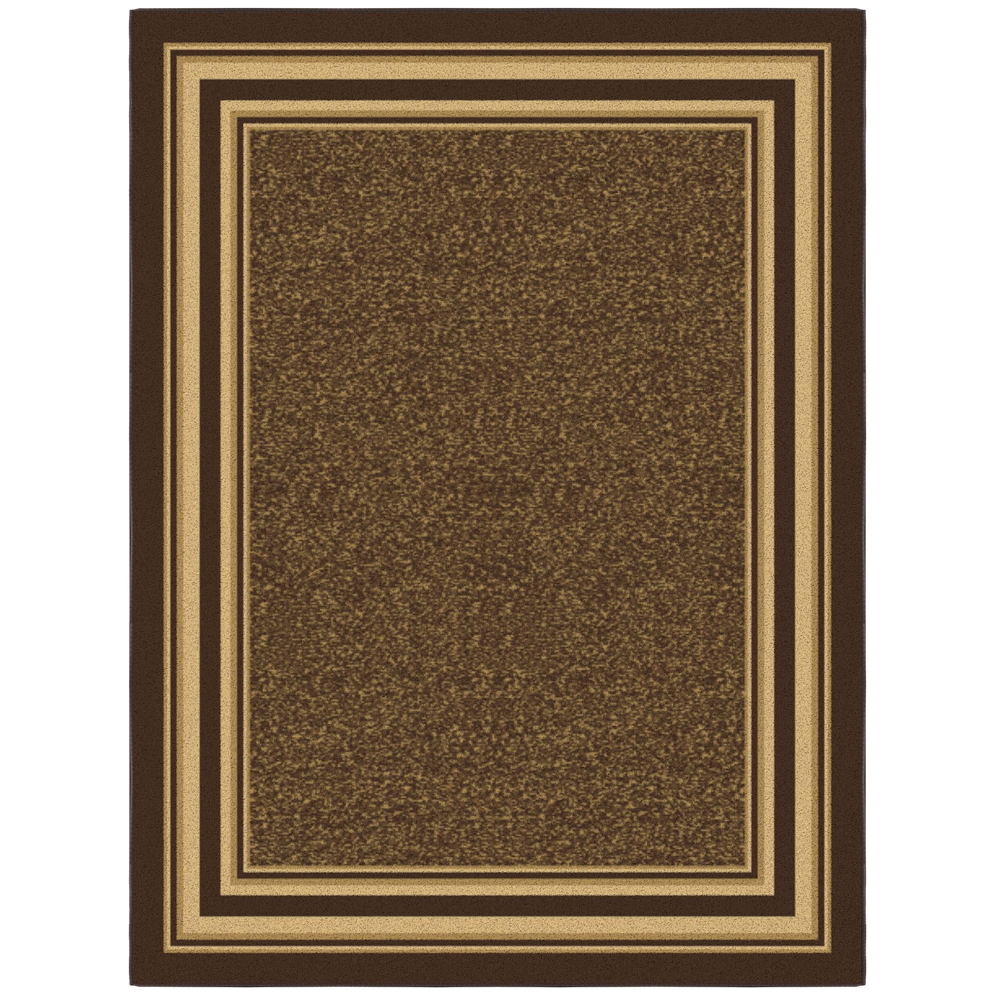 Brown Bordered Machine Washable Area Rug with Non-Slip Backing