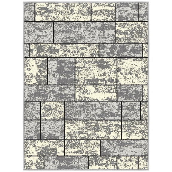 Ottomanson Non-Slip Small Area Rug for Entryway 2'3" x 3' Easy Clean & Durable Kitchen Mat, Gray Boxes