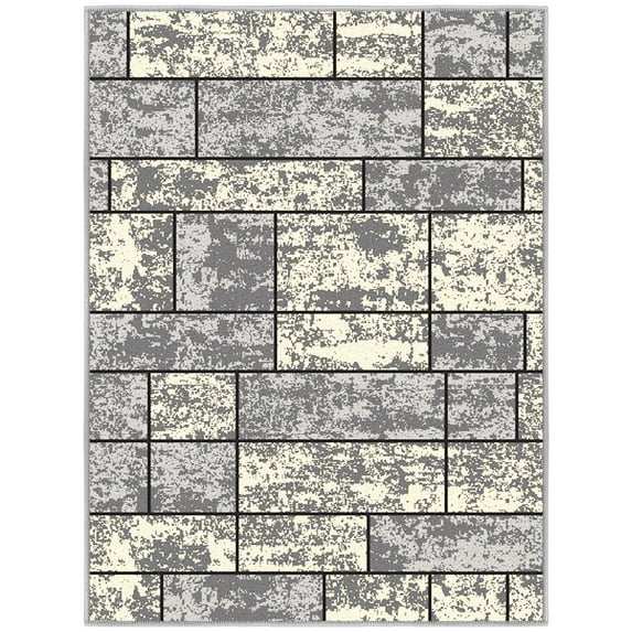 Ottomanson Boxes Indoor Doormat 2'3" x 3' - Non Slip Low Pile Area Rug for Entryway, Gray