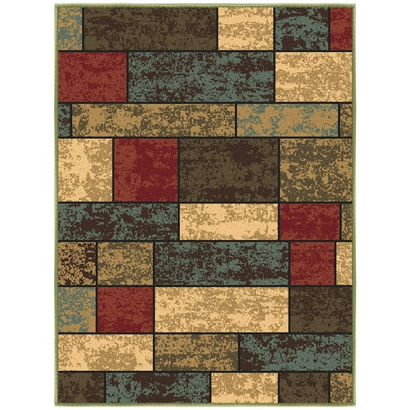 Ottomanson Boxes Indoor Doormat 2'3" x 3' - Non Slip Low Pile Area Rug for Entryway, Multicolor