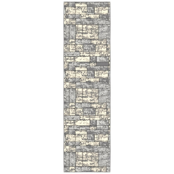 Ottomanson Non-Slip Hallway Runner Rug 1'10" x 7' Perfect for High Traffic Areas, Gray Boxes