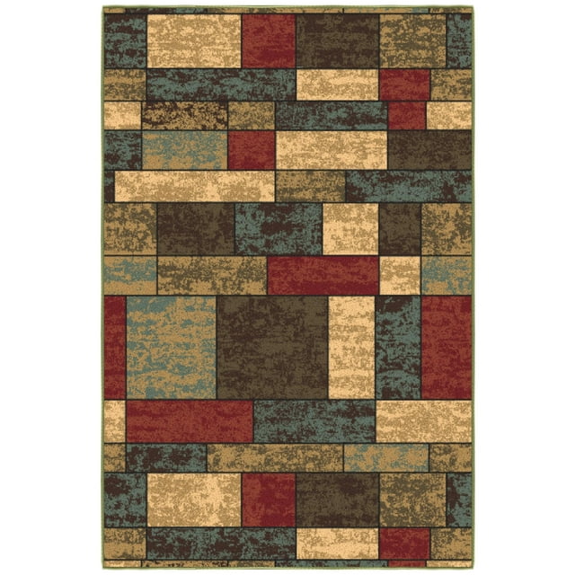 Ottomanson Boxes Area Rug 3'3" x 5' - Non Slip Low Pile Carpet, Multicolor