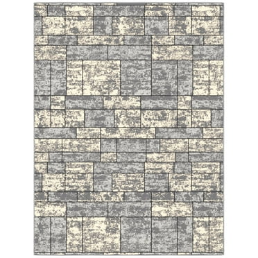 Ottomanson Non-Slip Rubberback Boxes 5x7 Indoor Area Rug, 5' x 6'6", Gray