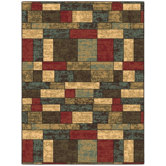 Ottomanson Boxes Area Rug 5' x 6'6" - Non Slip Low Pile Carpet, Multicolor