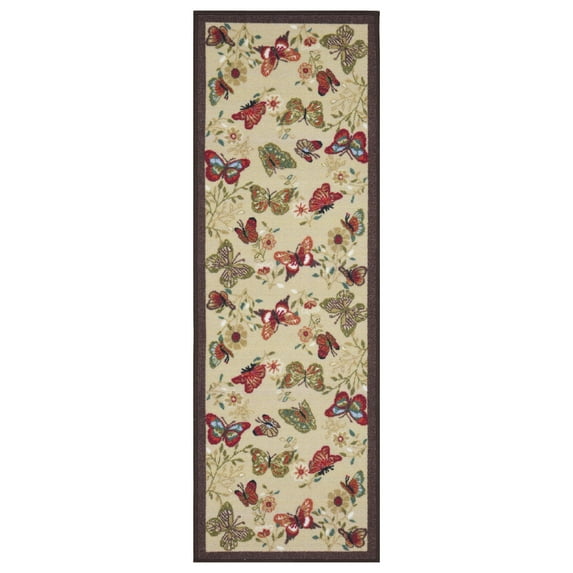 Ottomanson Non-Slip Hallway Runner Rug 20" x 59" Perfect for High Traffic Areas, Beige Butterfly