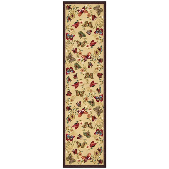 Ottomanson Non-Slip Hallway Runner Rug 1'10" x 7' Perfect for High Traffic Areas, Beige Butterfly