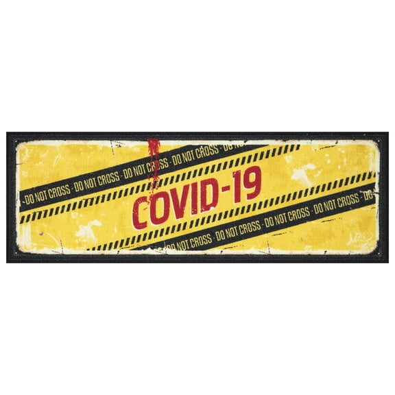 Ottomanson COVID-19 Sign Bathroom Runner Rug 20" x 59" - Non Slip Low Pile Carpet, Yellow