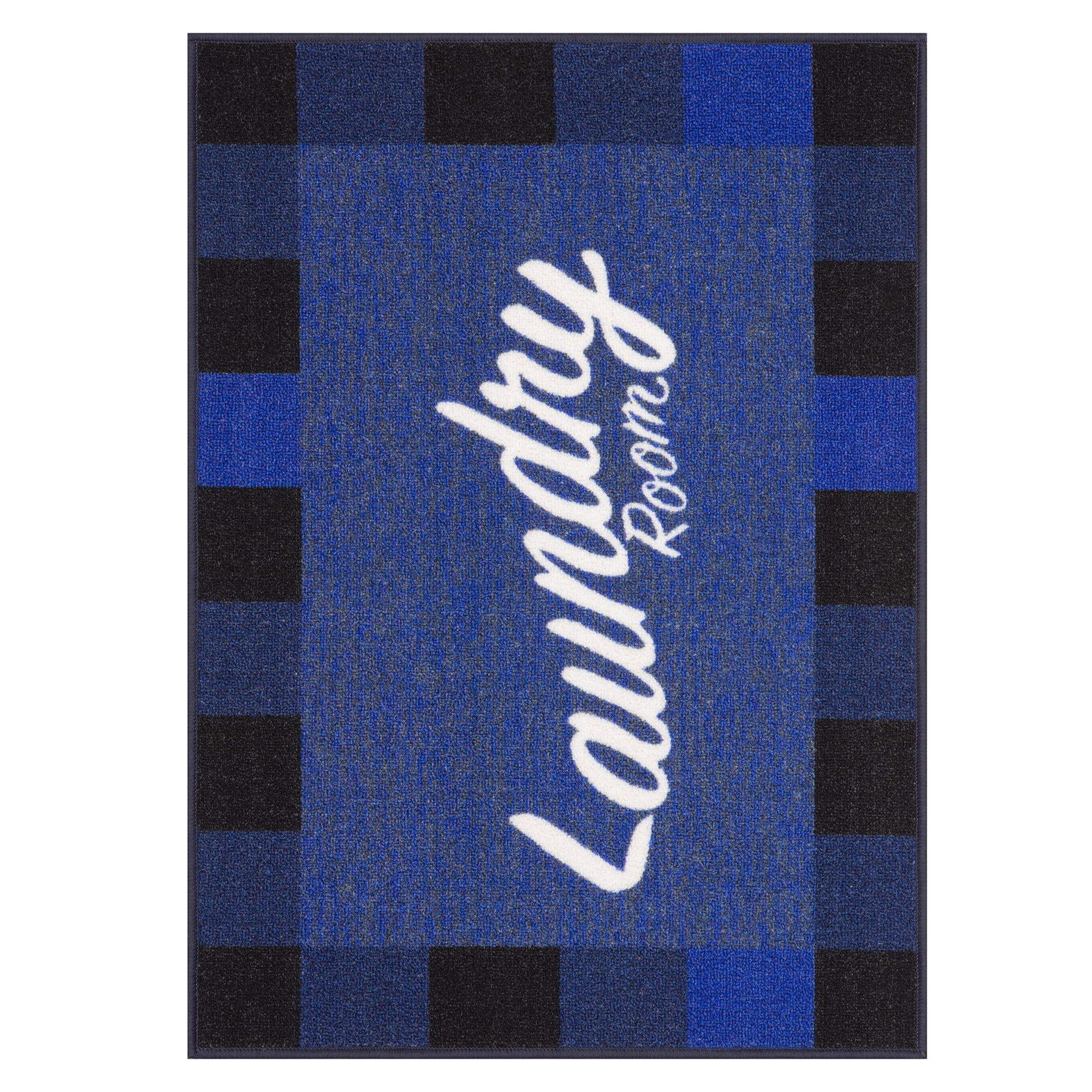 Blue Rectangular Non-Slip Rubberback Laundry Room Rug