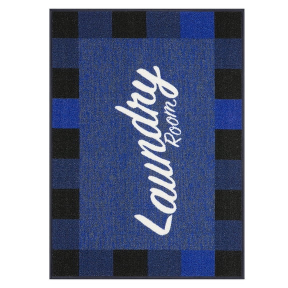 Ottomanson Non-Slip Rubberback Checkered 2x3 Laundry Room Rug, 26" x 35", Blue