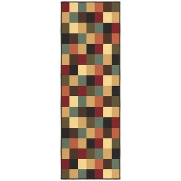 Ottomanson Non-Slip Rubberback Checkered 2x5 Indoor Runner Rug, 20" x 59", Multicolor