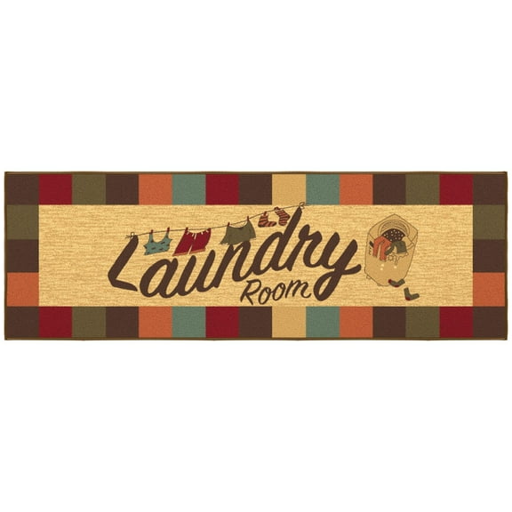 Ottomanson Non-Slip Rubberback Checkered 2x5 Laundry Room Runner Rug, 20" x 59", Multicolor