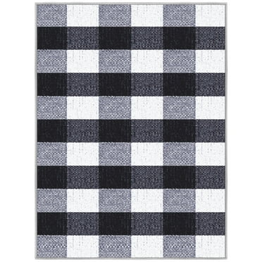 Ottomanson Non-Slip Rubberback Checkered Buffalo Plaid 2x3 Indoor Area Rug, 2'3" x 3', Black