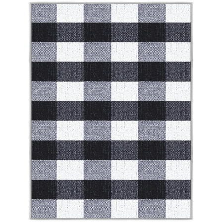 Ottomanson Buffalo Plaid Indoor Doormat 2'3" x 3' - Non Slip Low Pile Area Rug for Entryway, Black/White