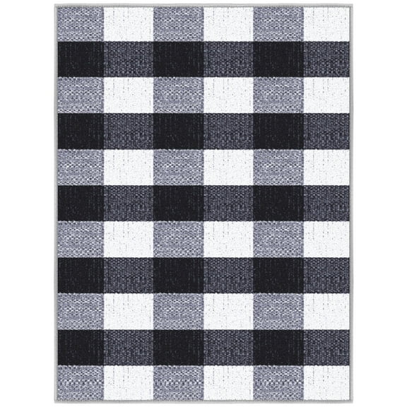 Ottomanson Non-Slip Rubberback Checkered Buffalo Plaid 2x3 Indoor Area Rug, 2'3" x 3', Black