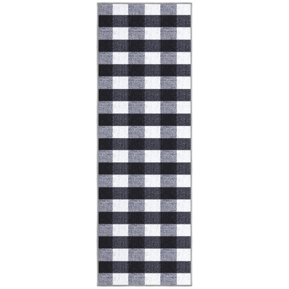 Ottomanson Non-Slip Kitchen Runner Rug 20" x 53" – Low Pile Stain Resistant Floor Mat, Buffalo Plaid Black/White