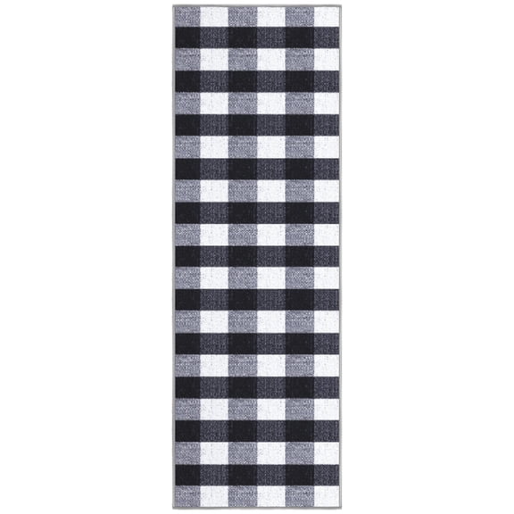 Ottomanson Non-Slip Kitchen Runner Rug 20" x 53" – Low Pile Stain Resistant Floor Mat, Buffalo Plaid Black/White