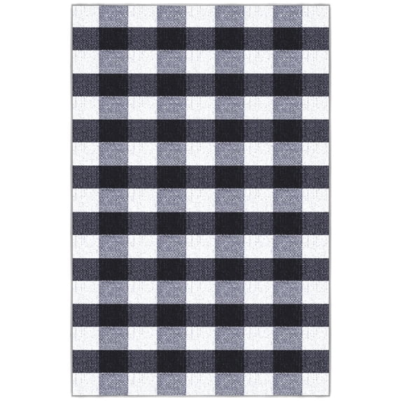Ottomanson 3'3" x 4'7" Area Rug – Non-Slip Low Pile Stain Resistant Rug for Bedroom & Entryway, Buffalo Plaid Black/White