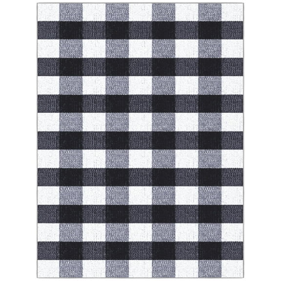Ottomanson Living Room Area Rug 5' x 6'6" – Non-Slip Low Pile Carpet for Bedroom & Office, Buffalo Plaid Black/White