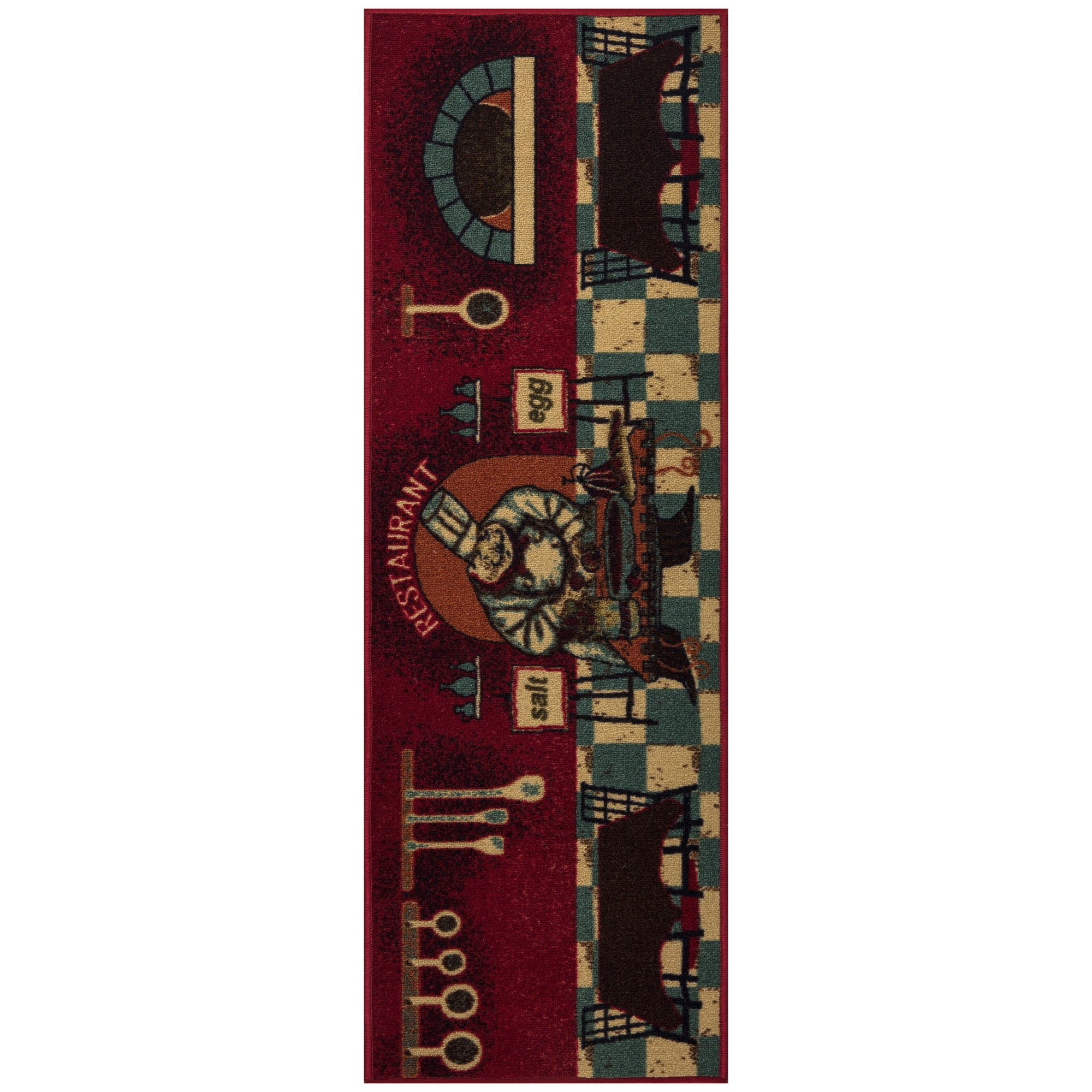 Red Chef Design Non-Slip Kitchen Runner Rug, 20" x 59"