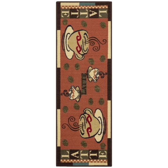 Ottomanson Non-Slip Rubberback Coffee Cups 2x5 Kitchen Runner Rug, 20" x 59", Dark Orange