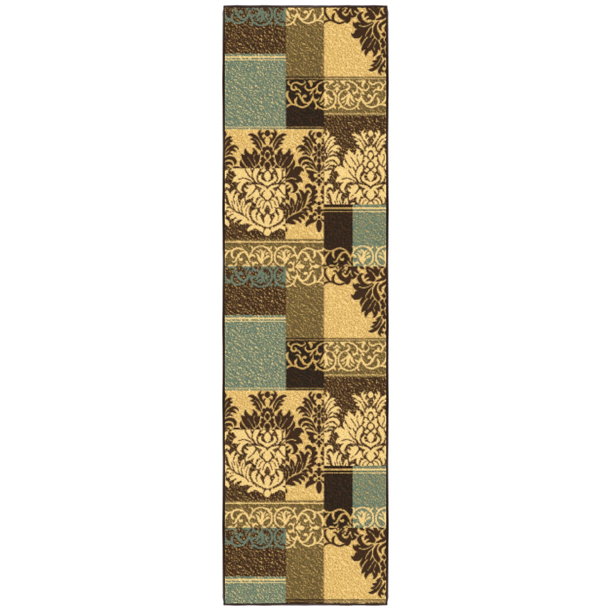 Ottomanson Non-Slip Hallway Runner Rug 1'10" x 7' Perfect for High Traffic Areas, Brown/Green Damask