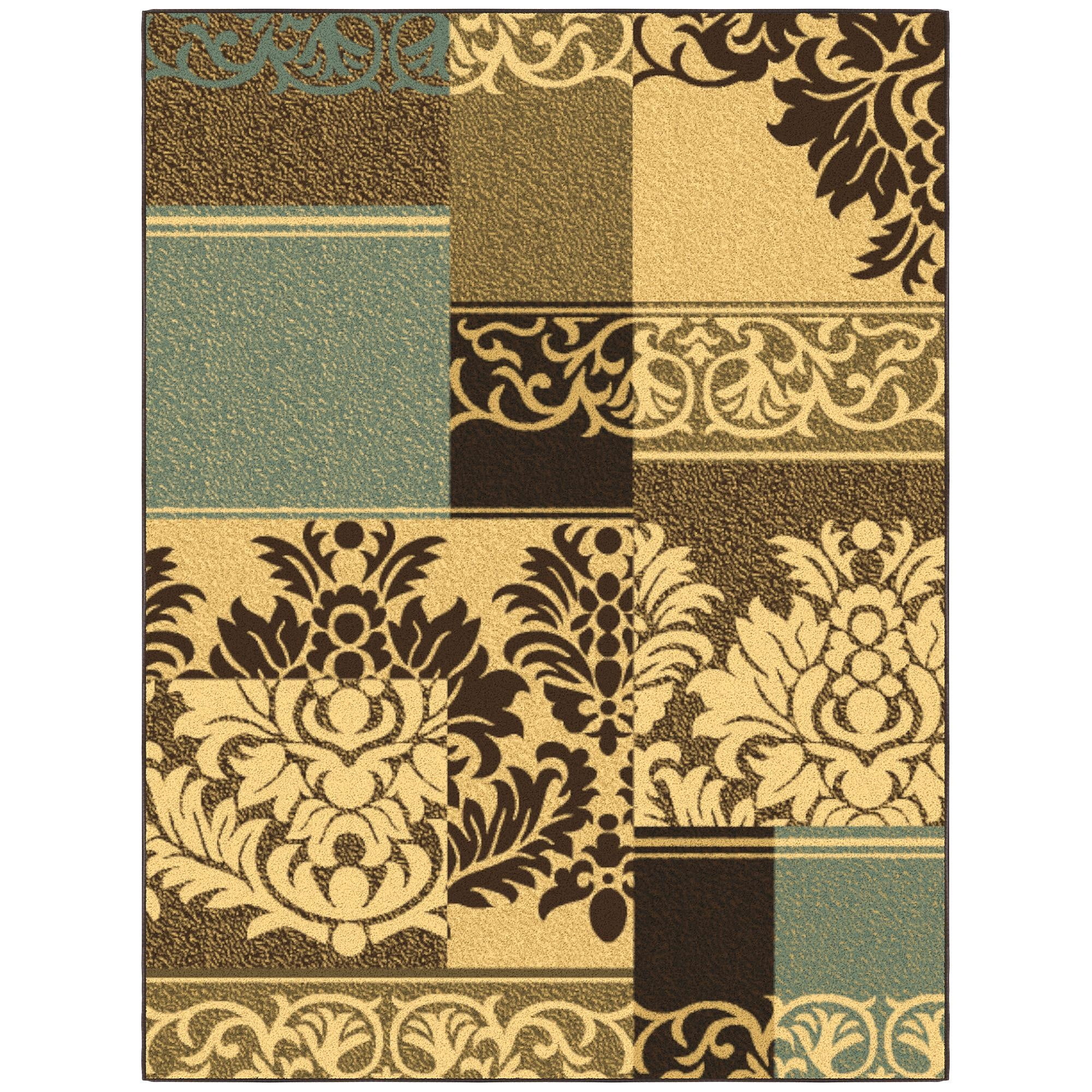 Ottomanson Non-Slip Area Rug for Living Room 5' x 6'6" Durable Low Profile Carpet, Brown/Green Damask